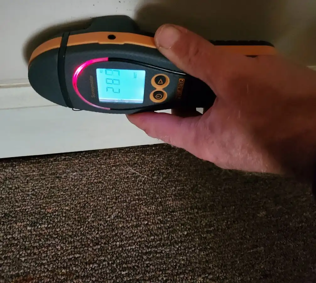 Moisture detection at baseboard during Burst Pipe Cleanup in Erwin